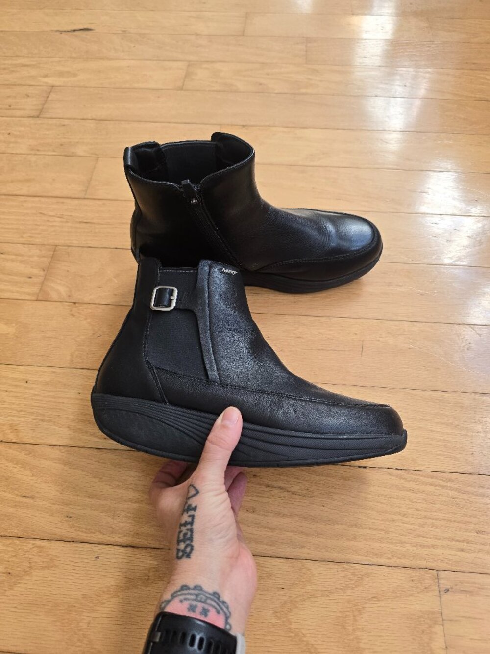 MBT | Monochrome Black Leather Rocker Vibram Sole Platform Boots | WMS 6.5